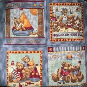 Quilt Cotton Fabric Panel: Bears "Down by the Sea" 31x29"